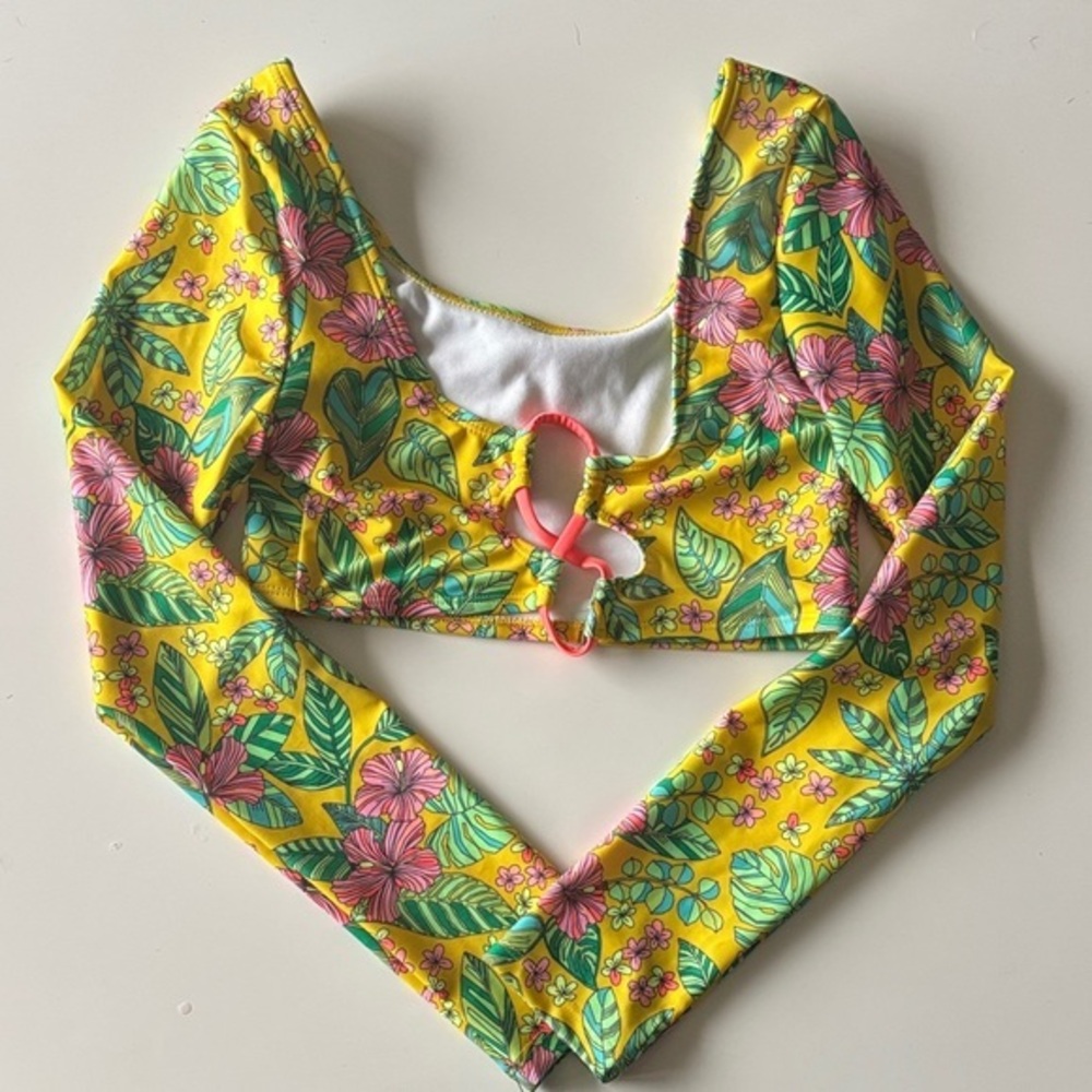 art class Girls Yellow Floral Long Sleeve Swim Top